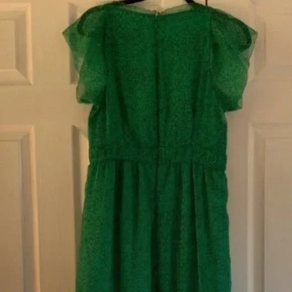 WHISTLES Green Midi Sketched Floral Frill Dress Chiffon US 2 Small RRP $339